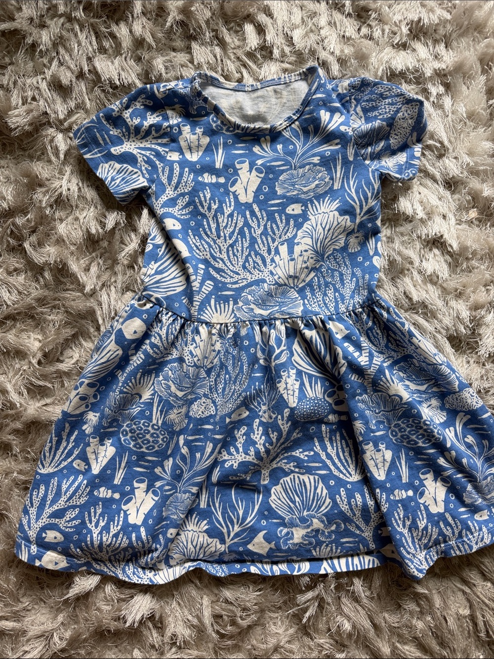Girls Blue Sea Life Print Casual Knit Dress for Girls